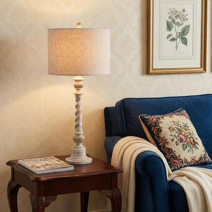 33" White Table Lamp With Drum Shade HomeRoots