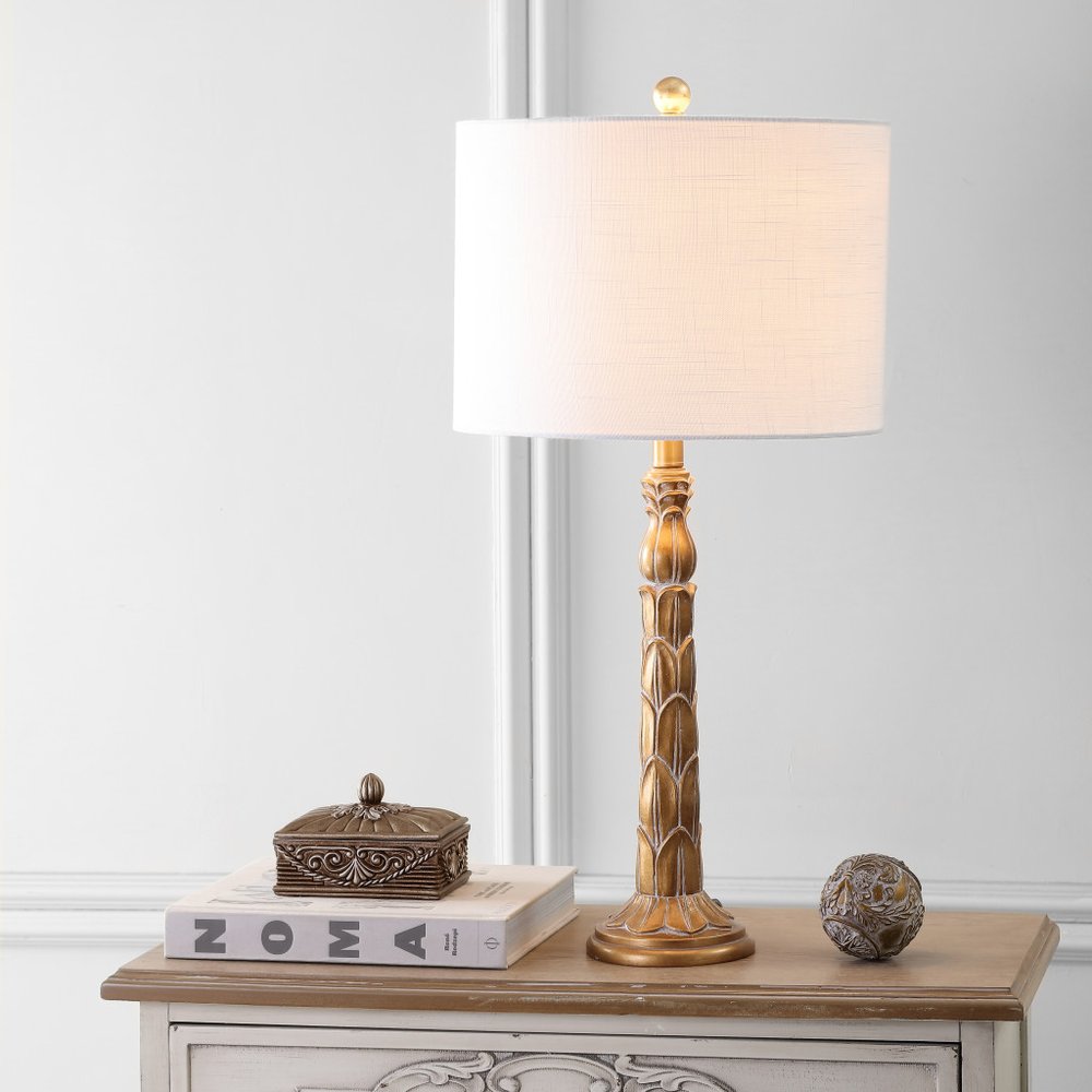 29" Antiqued Gold Table Lamp With Drum Shade — view 1