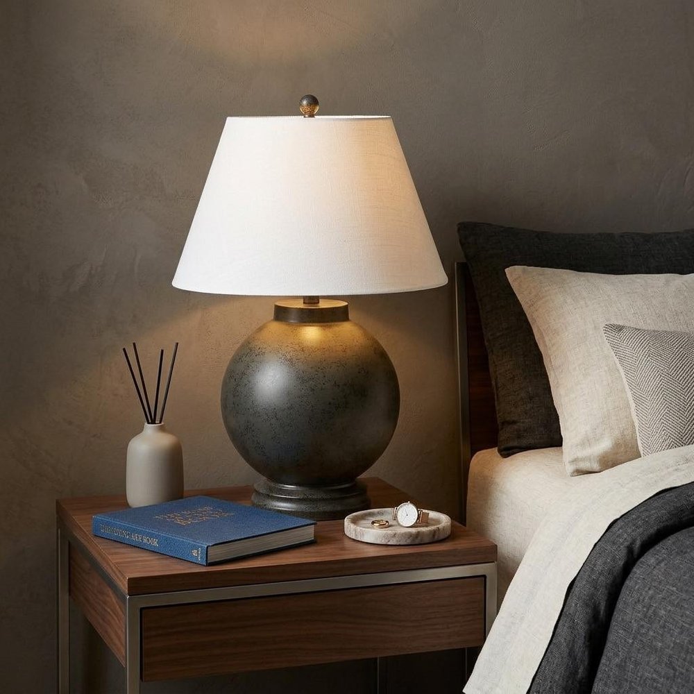 26" Dark Gray Novelty Table Lamp With Drum Shade HomeRoots
