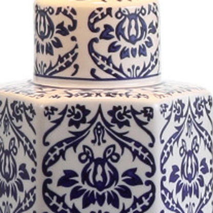 24" Navy Blue Gold And White Table Lamp With Drum Shade HomeRoots