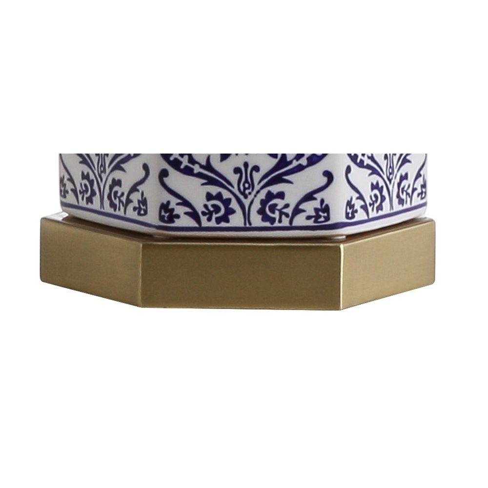 24" Navy Blue Gold And White Table Lamp With Drum Shade HomeRoots