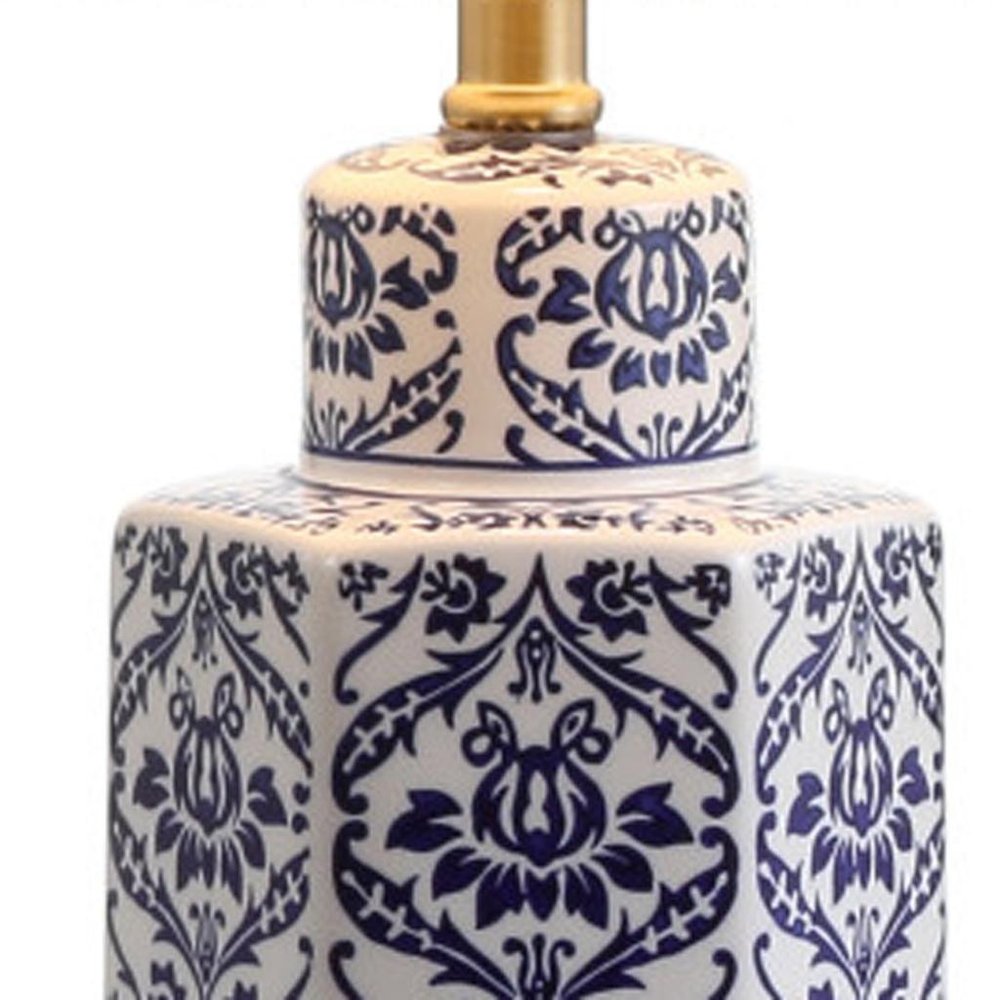 24" Navy Blue Gold And White Table Lamp With Drum Shade HomeRoots