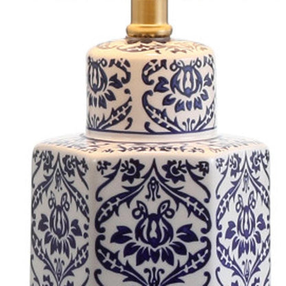 24" Navy Blue Gold And White Table Lamp With Drum Shade HomeRoots