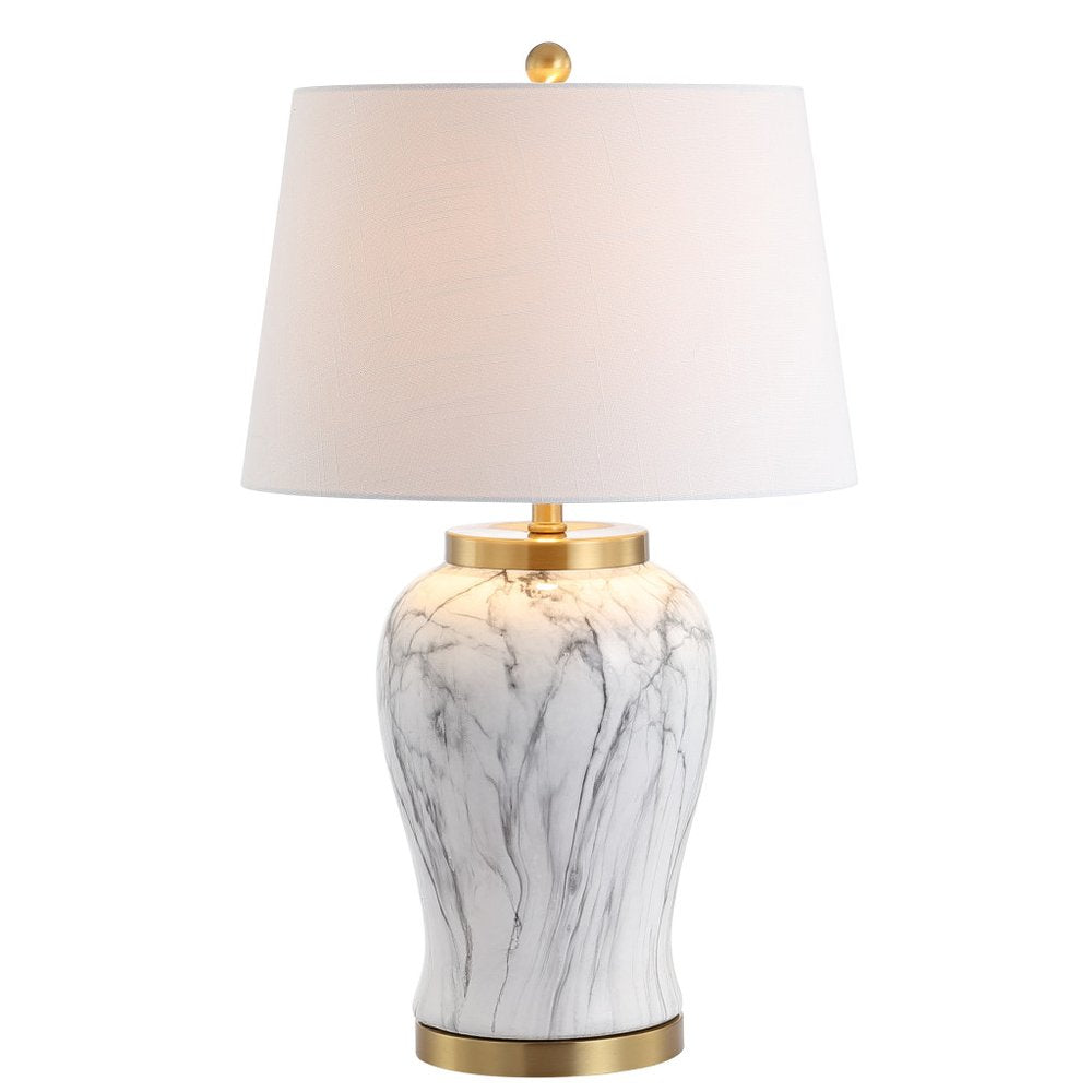 28" Gray White And Gold Urn Table Lamp With Empire Shade HomeRoots