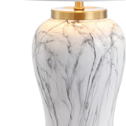 28" Gray White And Gold Urn Table Lamp With Empire Shade HomeRoots