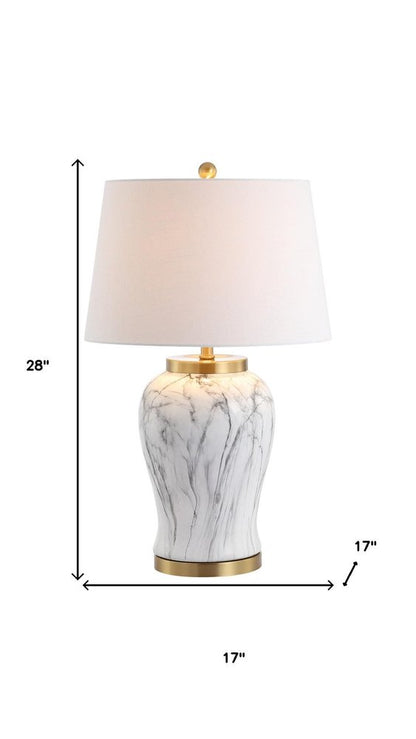 28" Gray White And Gold Urn Table Lamp With Empire Shade HomeRoots
