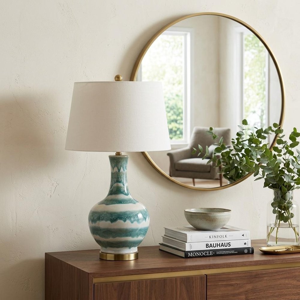 31" Gold Round Table Lamp With Globe Shade HomeRoots