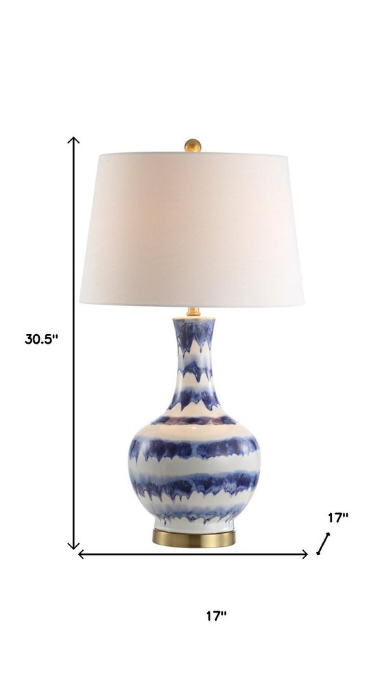 31" Blue White And Gold Novelty Table Lamp With Globe Shade — view 5
