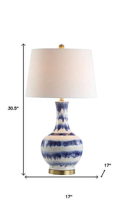 31" Blue White And Gold Novelty Table Lamp With Globe Shade