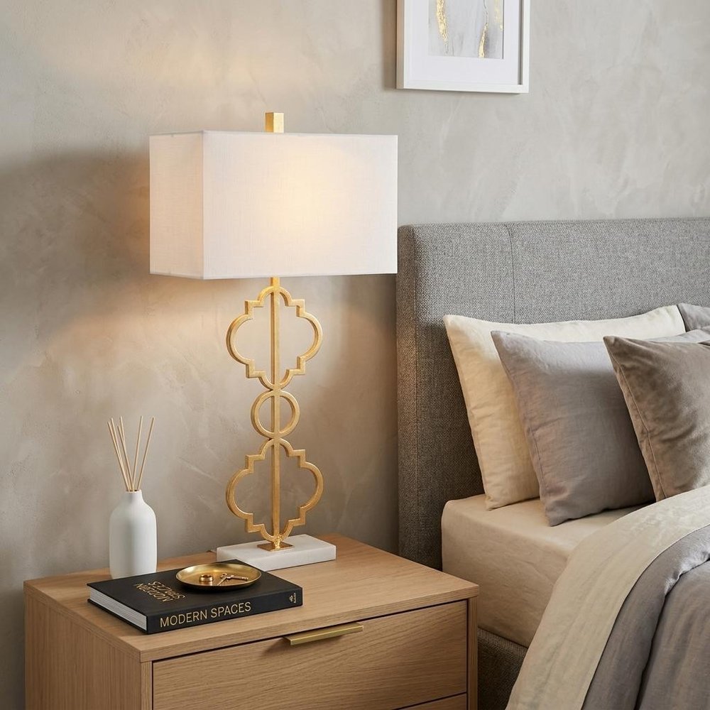 32" White Geometric Table Lamp With Shade — view 6