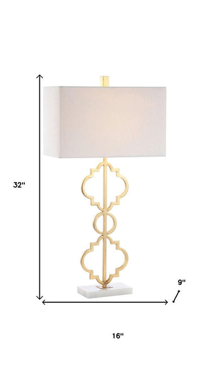 32" White Geometric Table Lamp With Shade
