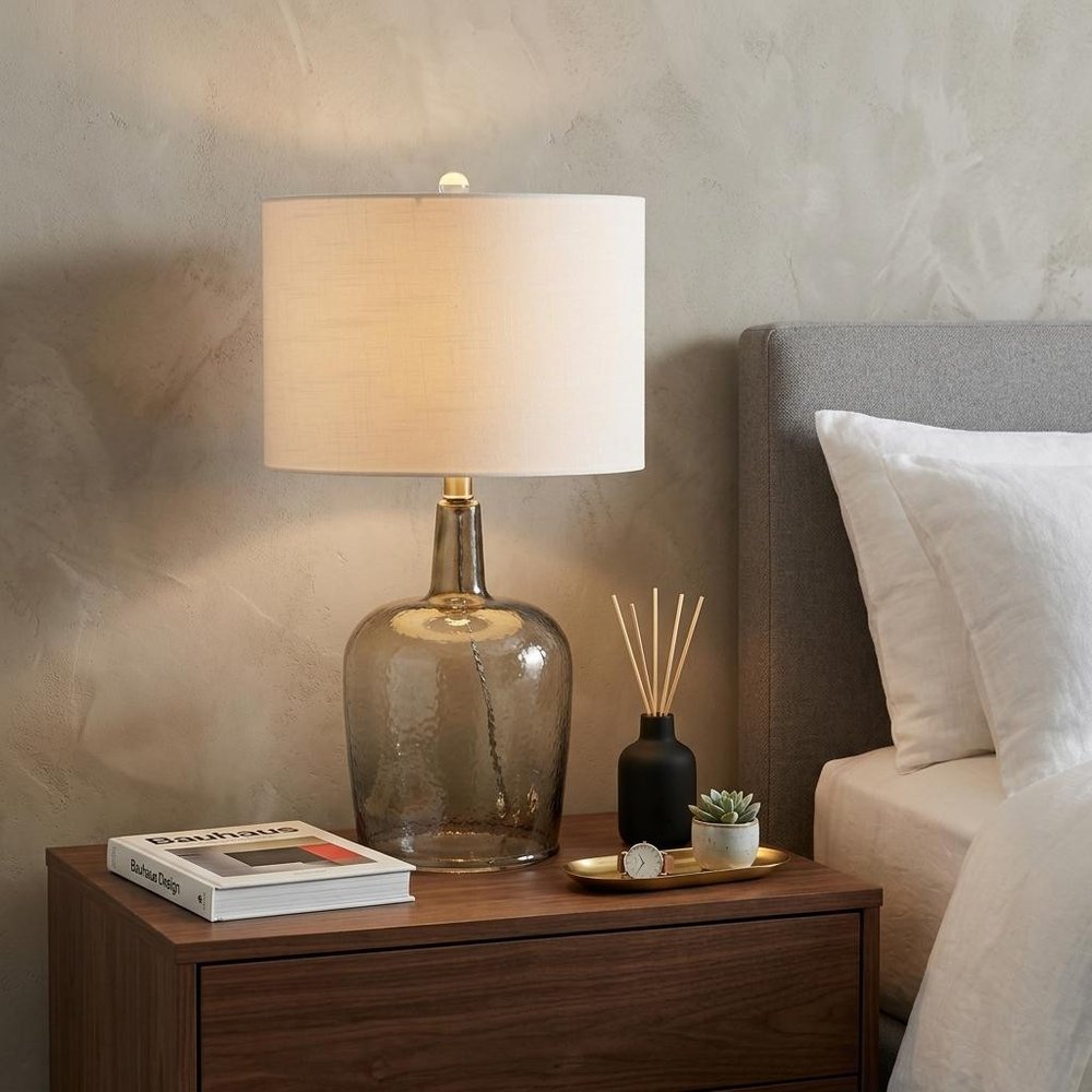 26" Clear Urn Table Lamp With Drum Shade HomeRoots