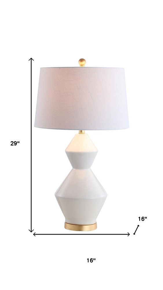 29" White And Gold Novelty Bedside Lamp With Drum Shade — view 3