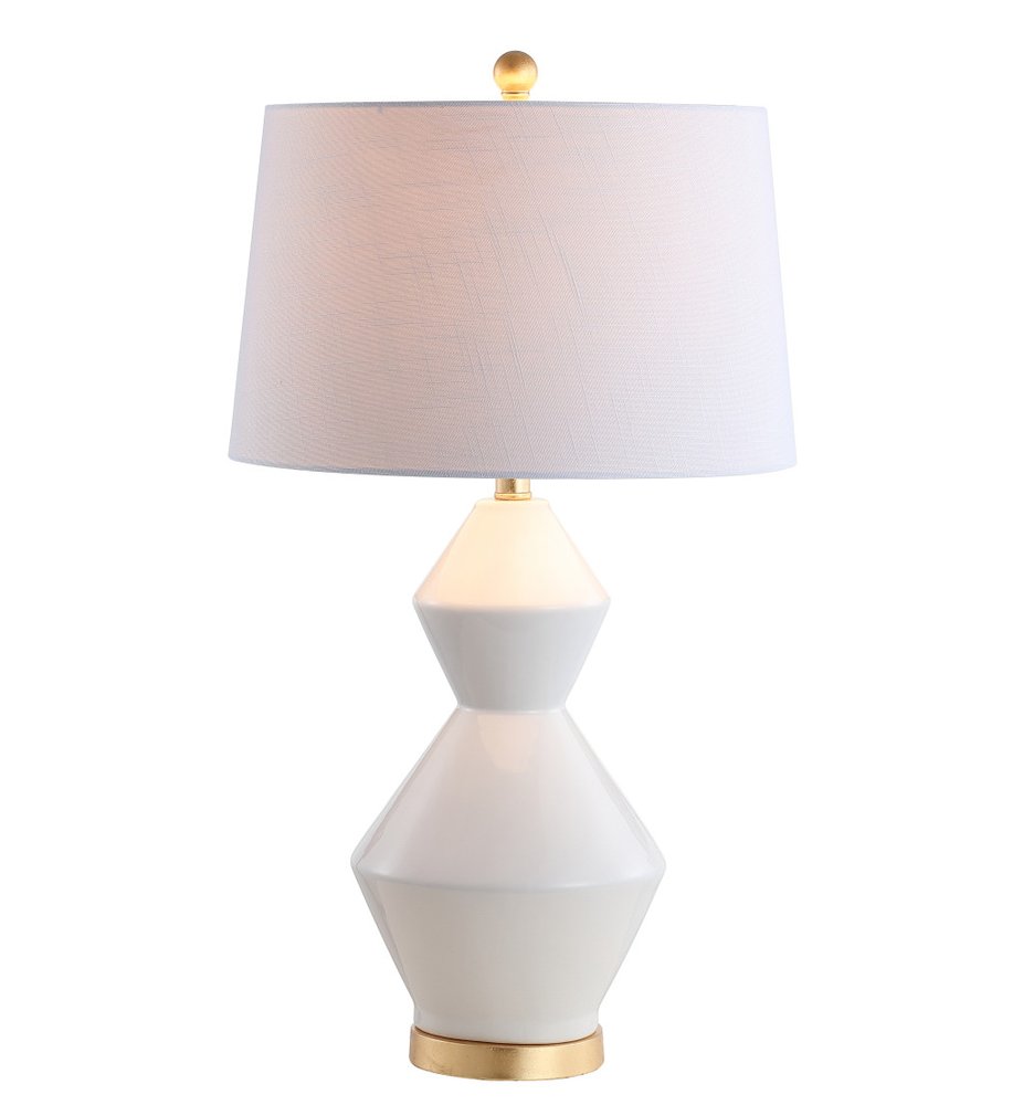 29" White And Gold Novelty Bedside Lamp With Drum Shade — view 1