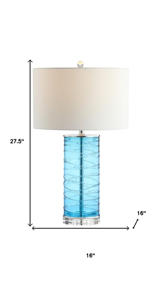 Set of Two 28" Turquoise And Clear Novelty Table Lamps With Drum Shades — view 5