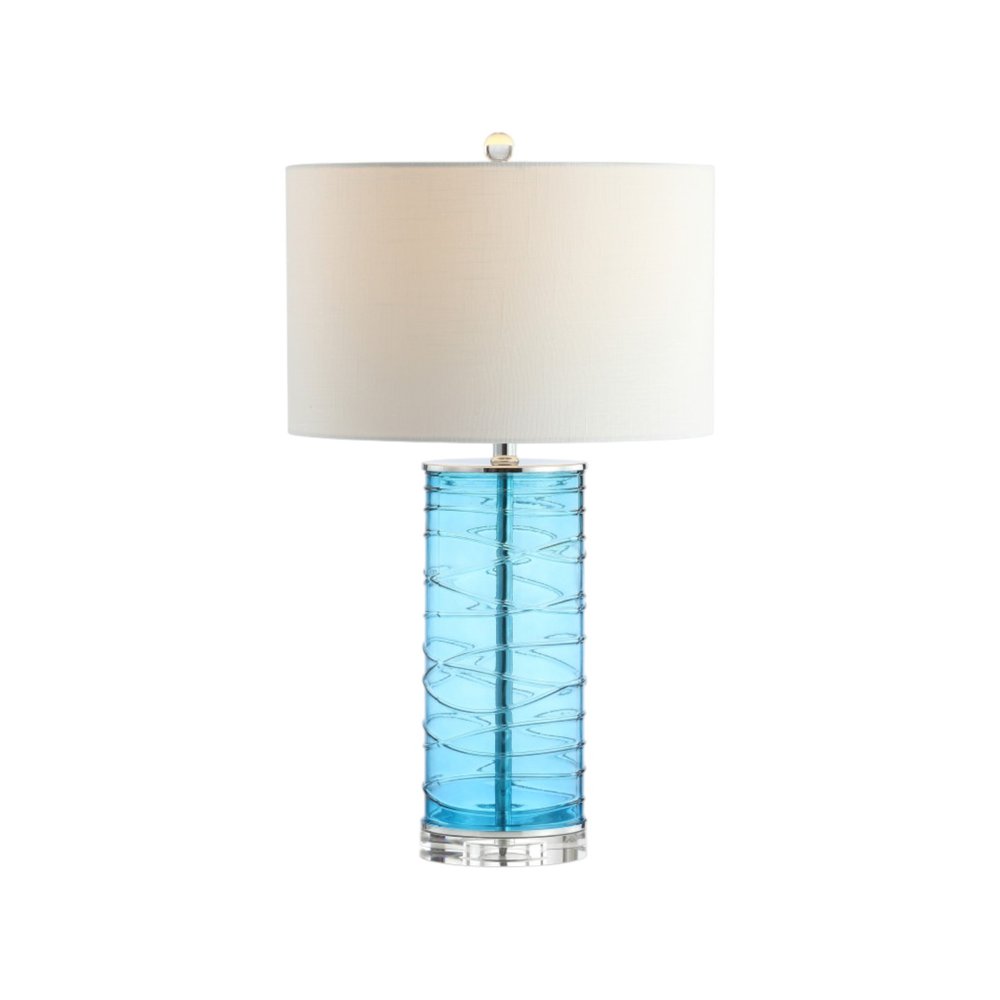 Set of Two 28" Turquoise And Clear Novelty Table Lamps With Drum Shades — view 3