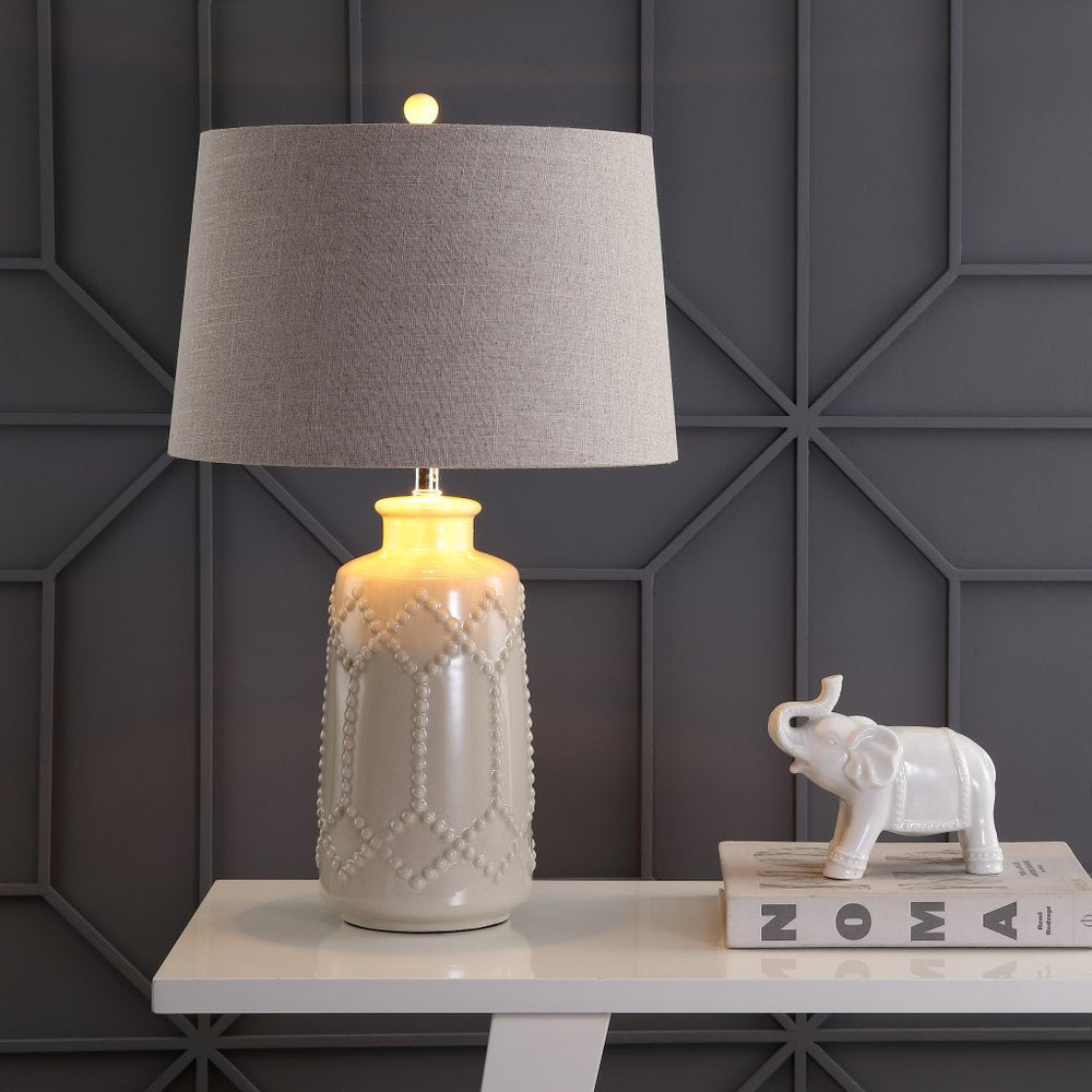 26" Cream Table Lamp With Drum Shade HomeRoots