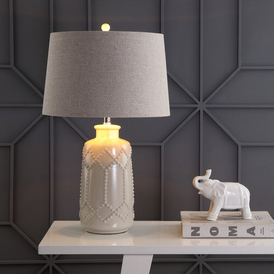 26" Cream Table Lamp With Drum Shade HomeRoots