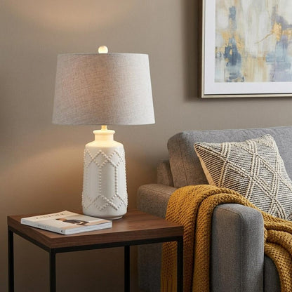 26" Cream Table Lamp With Drum Shade HomeRoots