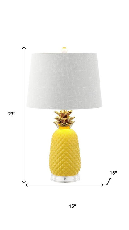 23" Clear Gold And Yellow Pineapple Table Lamp With Globe Shade