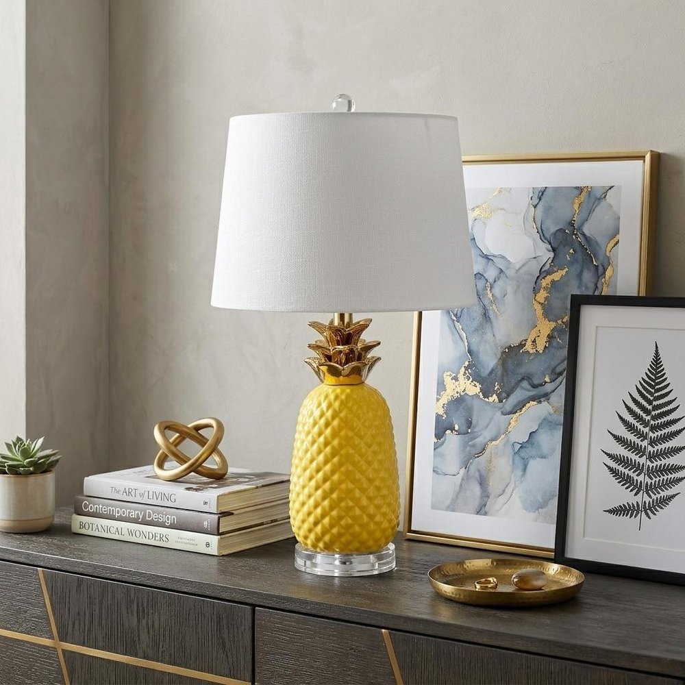 23" Clear Gold And Yellow Pineapple Table Lamp With Globe Shade — view 5