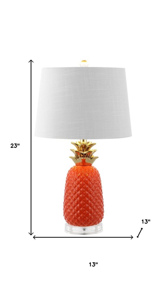 23" Clear Gold And Orange Pineapple Table Lamp With Drum Shade HomeRoots