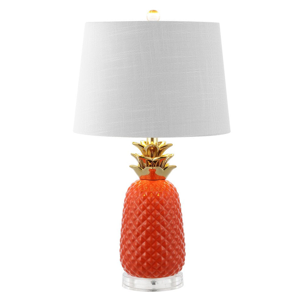 23" Clear Gold And Orange Pineapple Table Lamp With Drum Shade HomeRoots