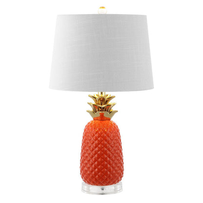 23" Clear Gold And Orange Pineapple Table Lamp With Drum Shade HomeRoots