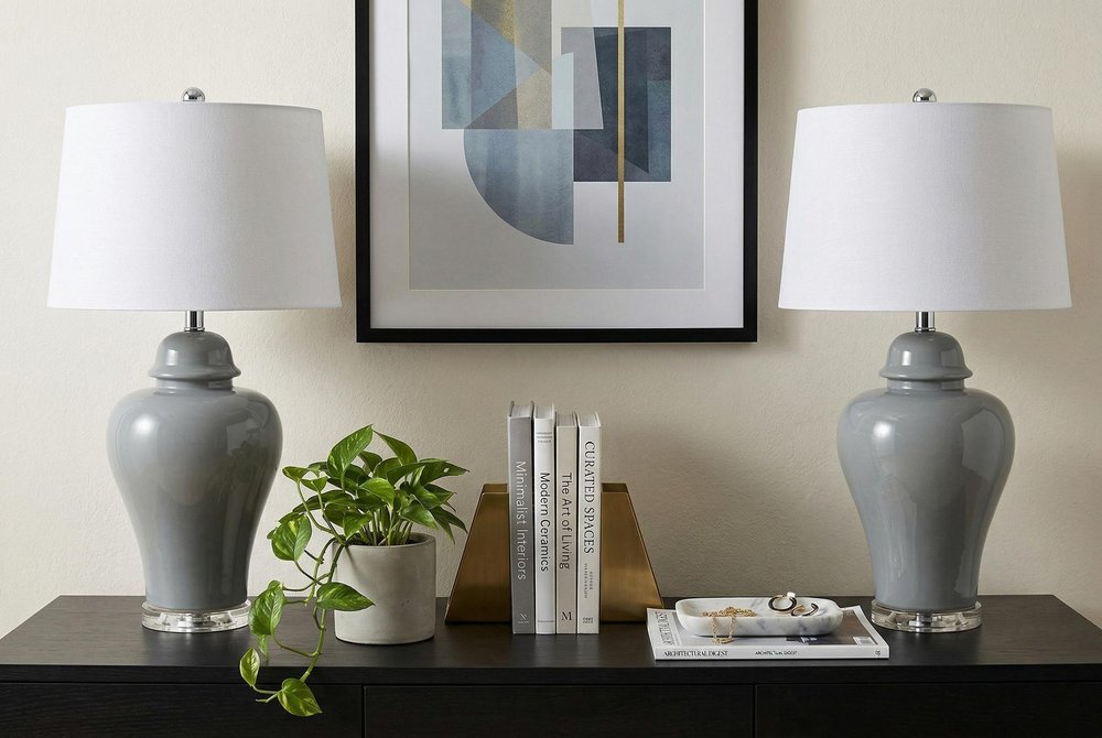 Set of Two 27" Clear Novelty Bedside Lamps With Empire Shades — view 8