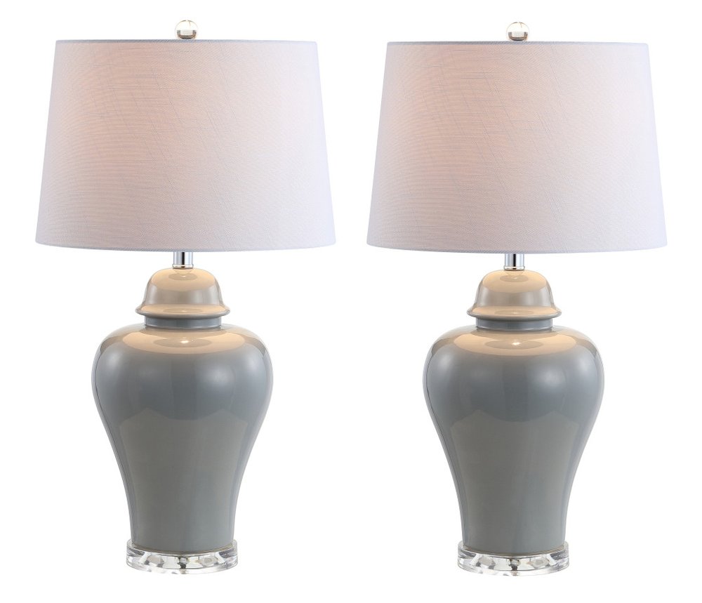 Set of Two 27" Clear Novelty Bedside Lamps With Empire Shades — view 1