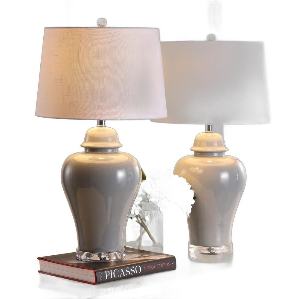 Set of Two 27" Clear Novelty Bedside Lamps With Empire Shades — view 3