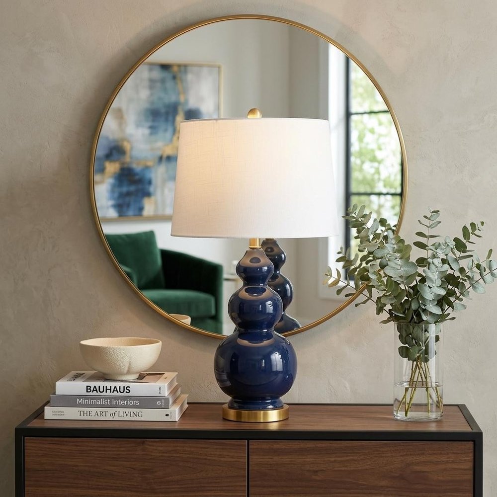 28" Navy Blue And Gold Novelty Table Lamp With Empire Shade HomeRoots