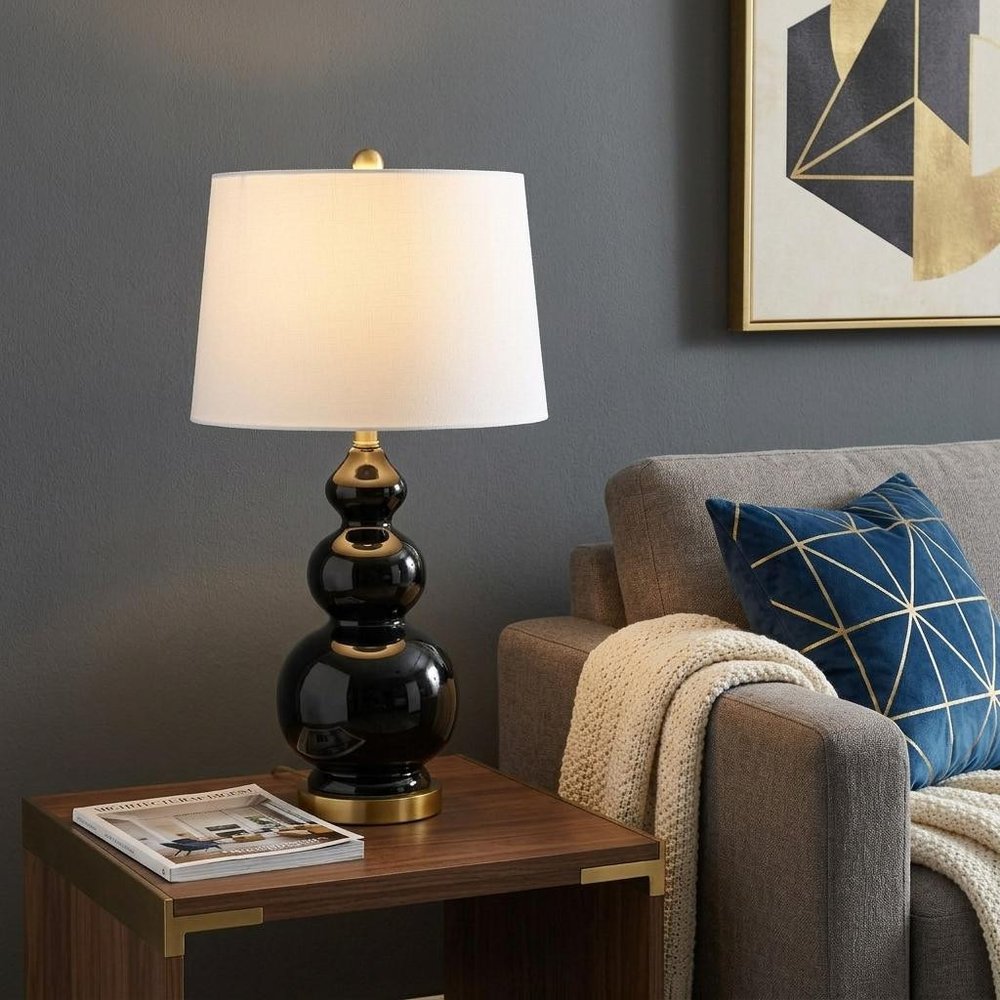 28" Gold Novelty Table Lamp With Drum Shade HomeRoots