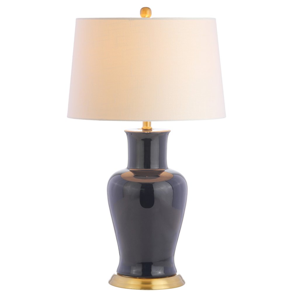 29" Navy Blue And Gold Urn Bedside Lamp With Drum Shade — view 1