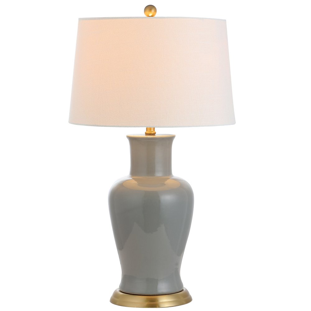 29" Gray And Gold Urn Bedside Lamp With Drum Shade — view 2