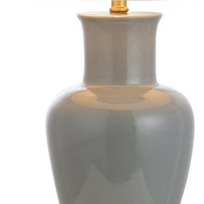 29" Gray And Gold Urn Bedside Lamp With Drum Shade