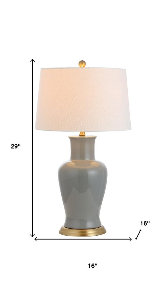 29" Gray And Gold Urn Bedside Lamp With Drum Shade — view 6