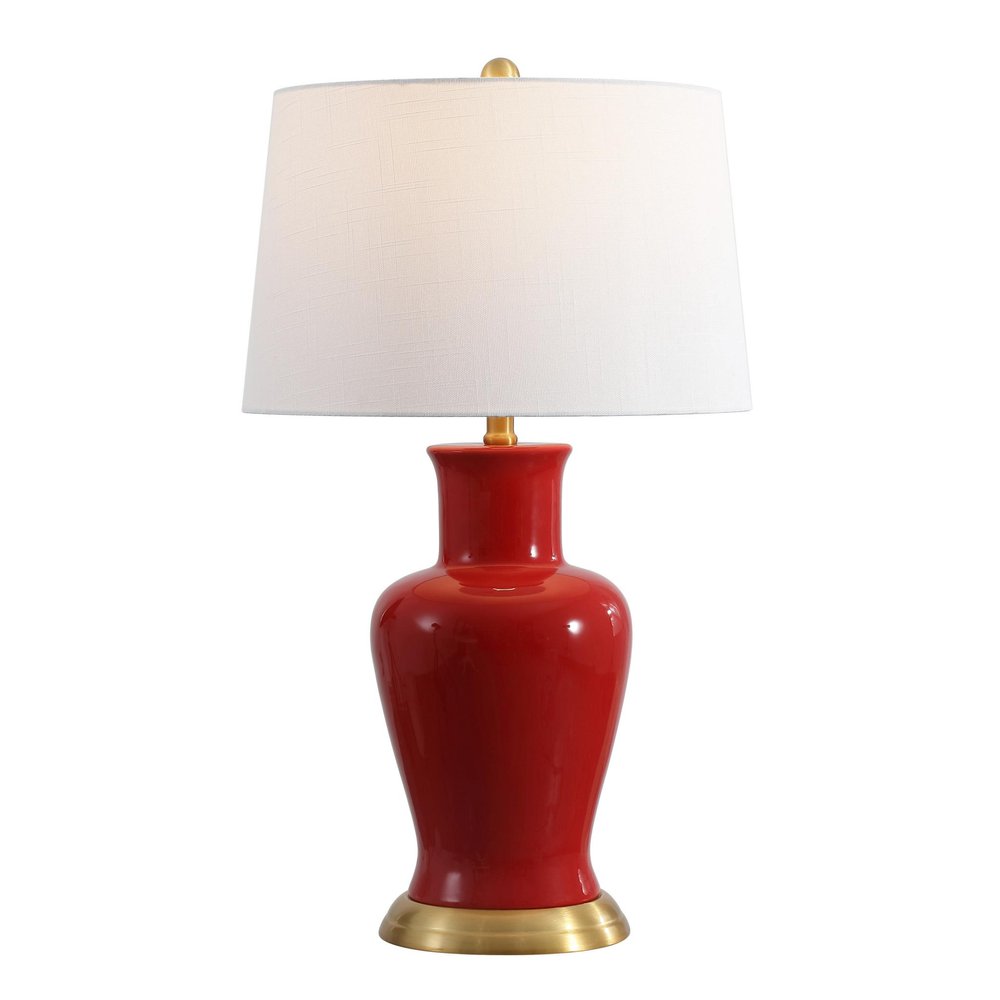 29" Red And Gold Urn Table Lamp With Drum Shade — view 2