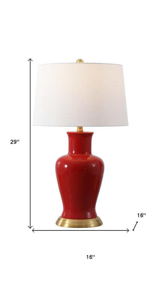 29" Red And Gold Urn Table Lamp With Drum Shade — view 3