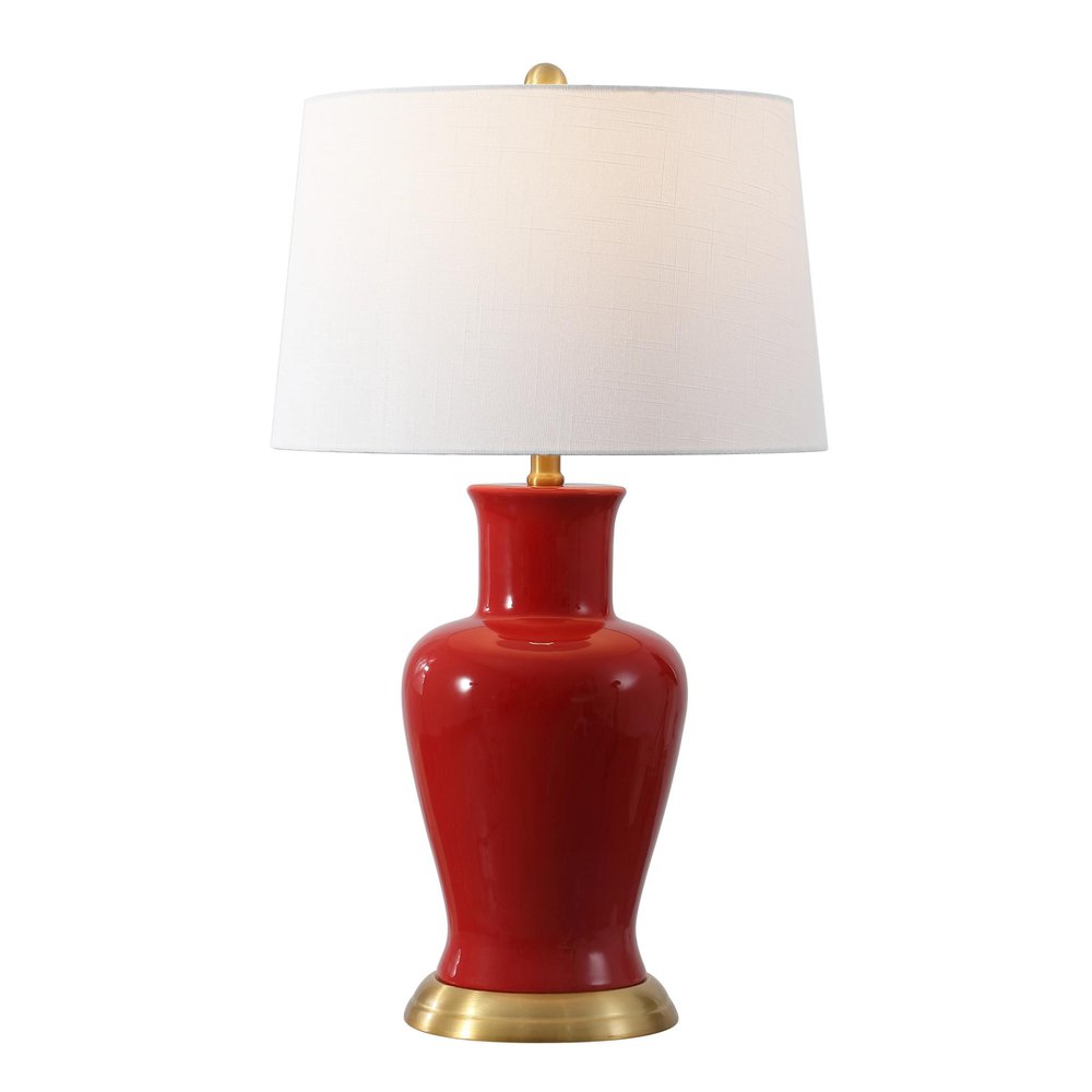 29" Red And Gold Urn Table Lamp With Drum Shade — view 1