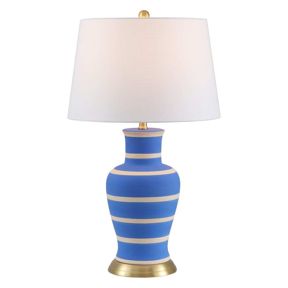 29" Blue Gold And Beige Urn Bedside Lamp With Empire Shade — view 2