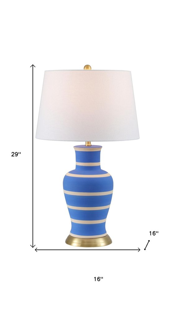 29" Blue Gold And Beige Urn Bedside Lamp With Empire Shade — view 3