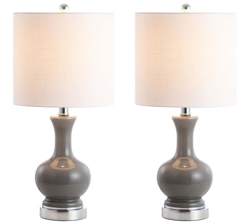 Set of Two 22" Silver Urn Bedside Lamps With Drum Shades — view 1