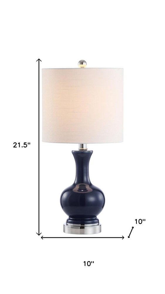 Set of Two 22" Navy Blue And Silver Gourd Bedside Lamps With Drum Shades — view 5