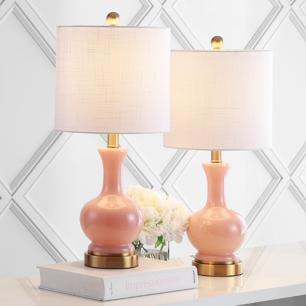 Set of Two 22" Gold Novelty Table Lamps With Drum Shades — view 1