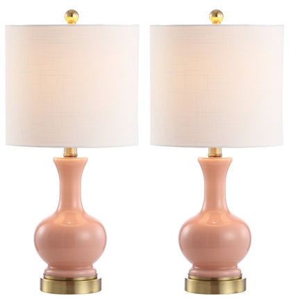 Set of Two 22" Gold Novelty Table Lamps With Drum Shades