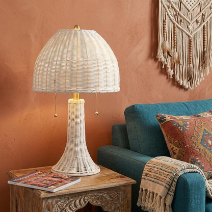 22" White Lantern Bedside Lamp With Dome Shade HomeRoots