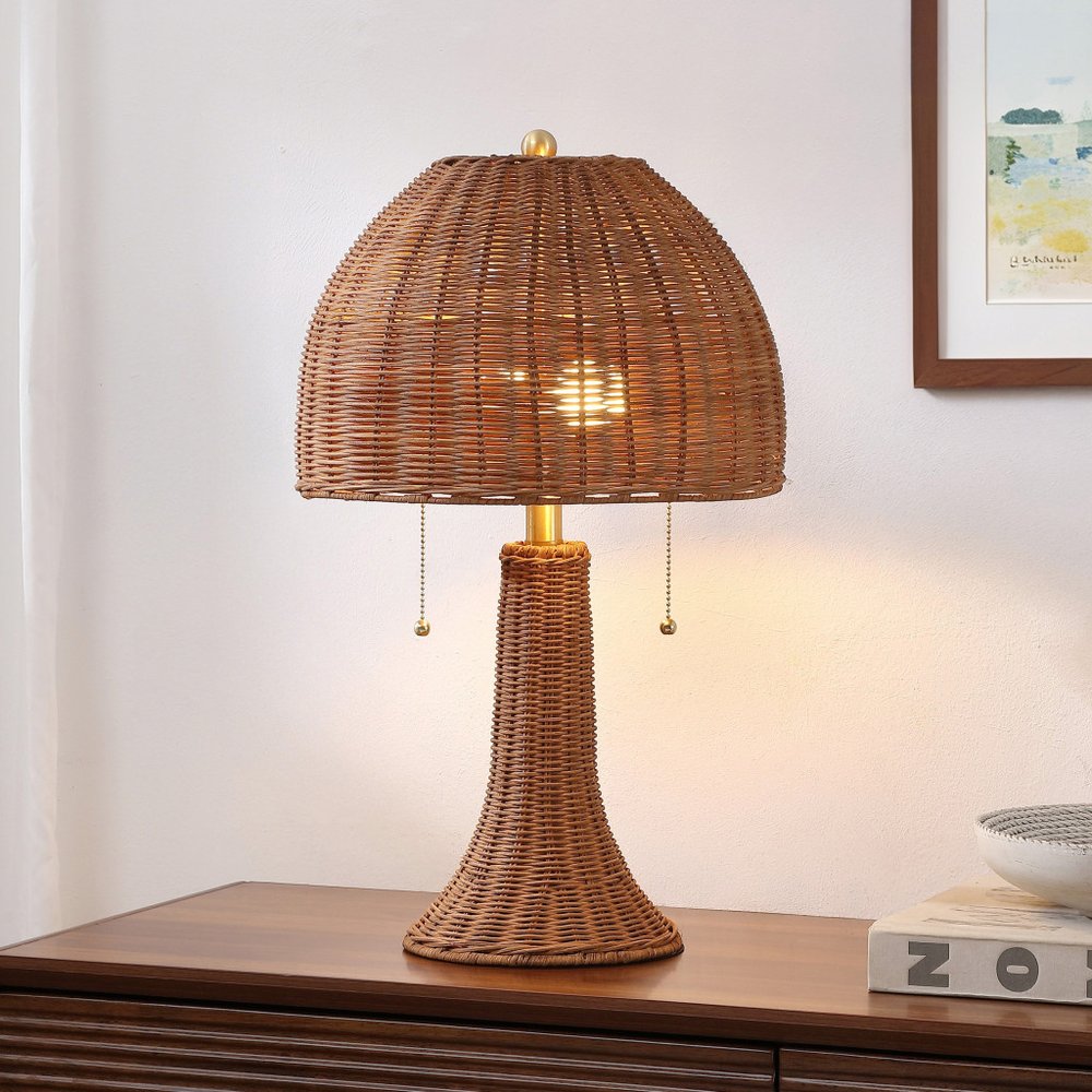 22" Natural Lantern Bedside Lamp With Dome Shade HomeRoots