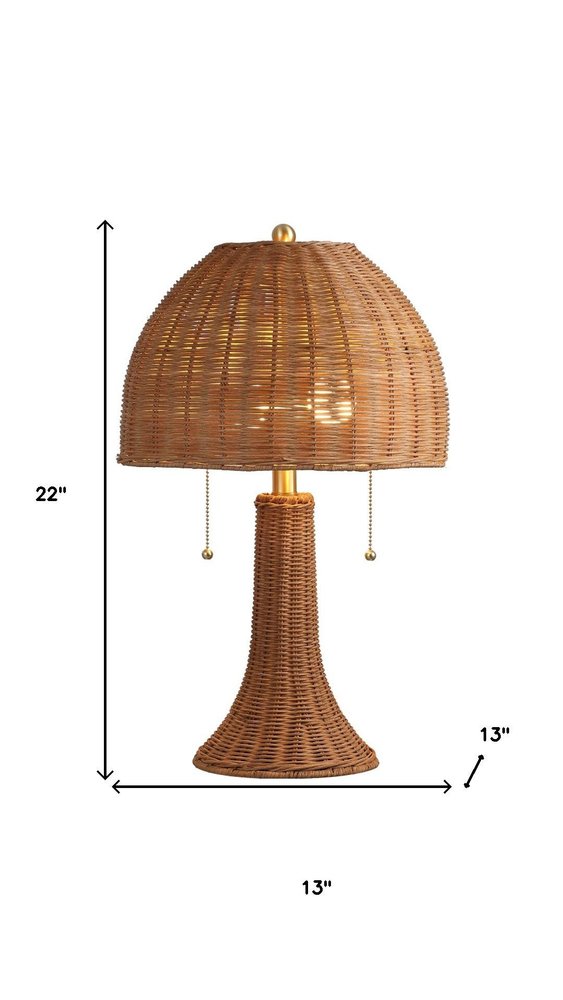 22" Natural Lantern Bedside Lamp With Dome Shade HomeRoots