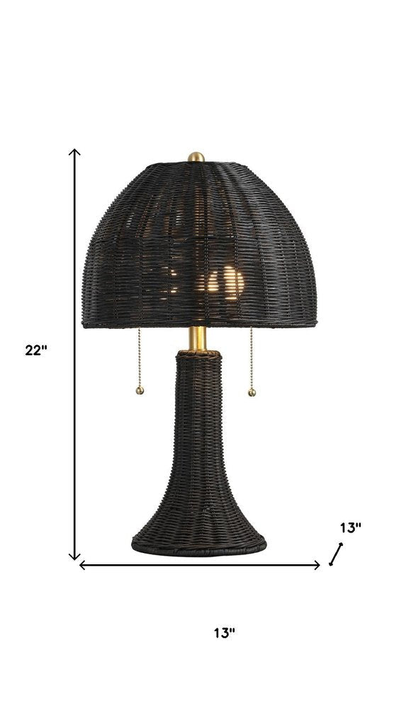 22" Black Round Bedside Lamp With Dome Shade HomeRoots